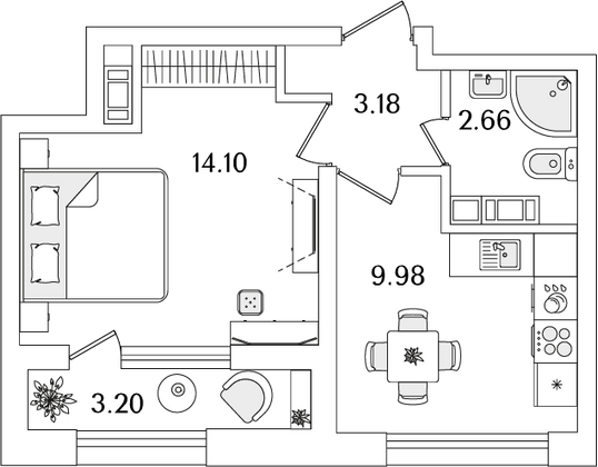 31,5 м², 1-комн. квартира, 22/23 этаж