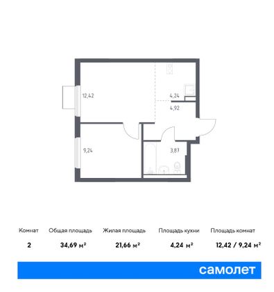 34,7 м², 1-комн. квартира, 4/17 этаж