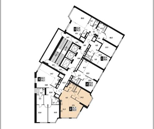 Продажа 2-комнатной квартиры 61 м², 32/46 этаж