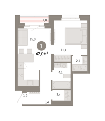 Продажа 1-комнатной квартиры 42 м², 12/16 этаж