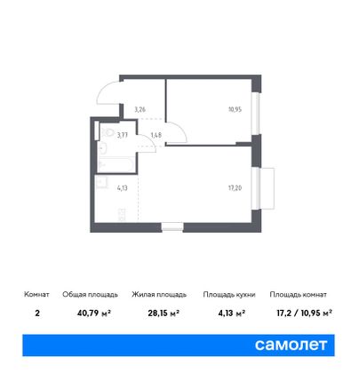 40,8 м², 1-комн. квартира, 8/8 этаж