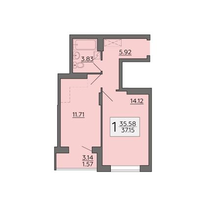 Продажа 1-комнатной квартиры 37,2 м², 19/19 этаж