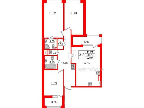 Продажа 3-комнатной квартиры 88,8 м², 5/13 этаж