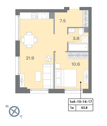 Продажа 1-комнатной квартиры 43,6 м², 17/32 этаж
