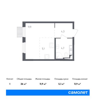 Продажа квартиры-студии 26 м², 2/17 этаж