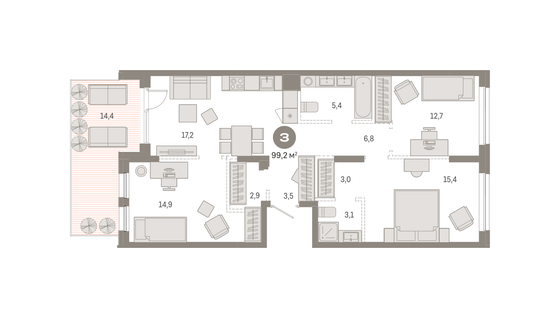 Продажа 3-комнатной квартиры 99,2 м², 1/9 этаж
