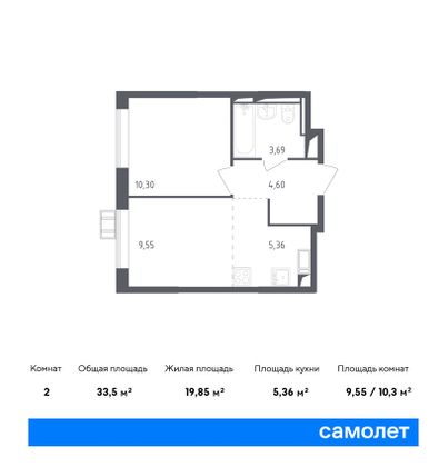 Продажа 2-комнатной квартиры 33,5 м², 5/17 этаж