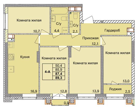 Продажа 4-комнатной квартиры 87,4 м², 3/18 этаж