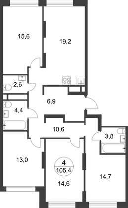 105,4 м², 4-комн. квартира, 16/17 этаж