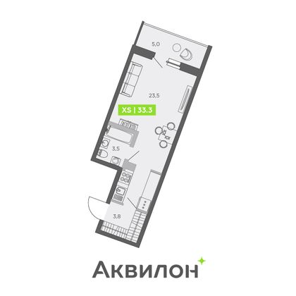 33,3 м², студия, 2/13 этаж