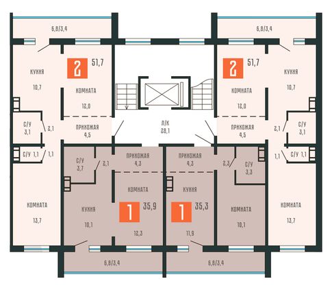 Продажа 2-комнатной квартиры 51,7 м², 7/10 этаж