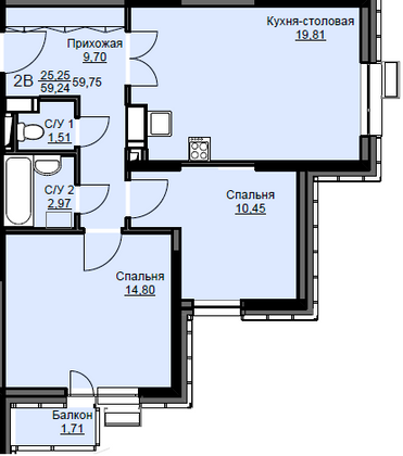 Продажа 2-комнатной квартиры 59,8 м², 6/17 этаж