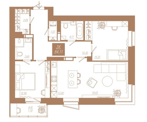 Продажа 3-комнатной квартиры 84,1 м², 3/23 этаж