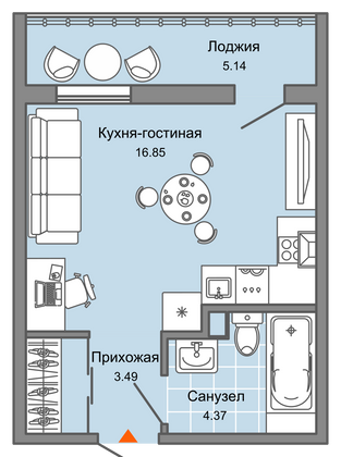 27 м², студия, 1/8 этаж