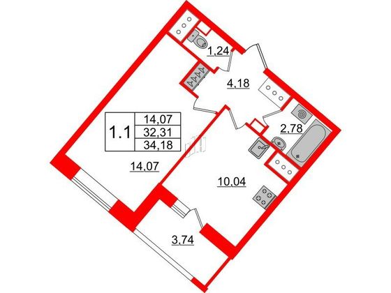 Продажа 1-комнатной квартиры 32,3 м², 16/21 этаж