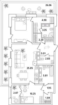 85 м², 2-комн. квартира, 19/22 этаж