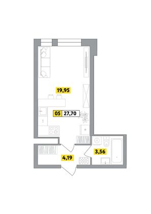 Продажа квартиры-студии 27,7 м², 2 этаж
