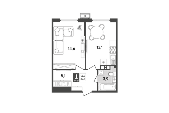 Продажа 1-комнатной квартиры 39,7 м², 7/18 этаж