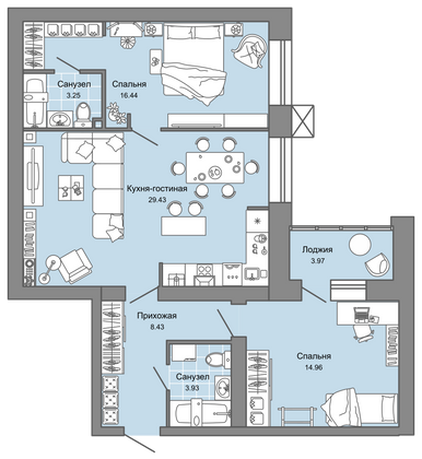 79 м², 3-комн. квартира, 1/4 этаж