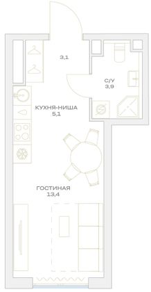 Продажа квартиры-студии 25,5 м², 13/23 этаж