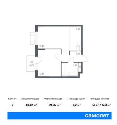 40,4 м², 1-комн. квартира, 5/9 этаж