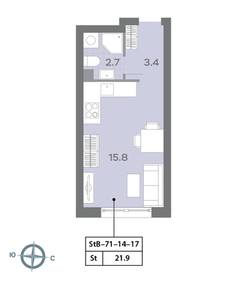 Продажа квартиры-студии 21,8 м², 14/32 этаж