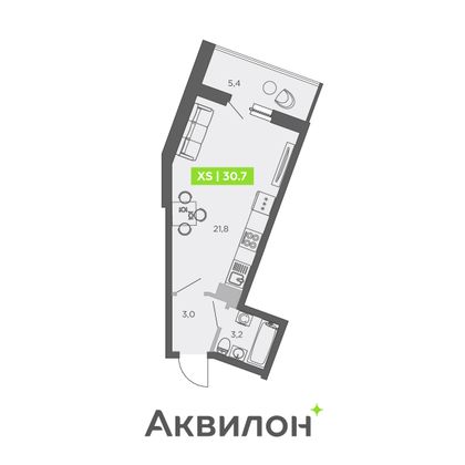 30,7 м², студия, 11/13 этаж