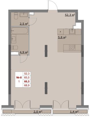 Продажа 1-комнатной квартиры 66,5 м², 3/6 этаж