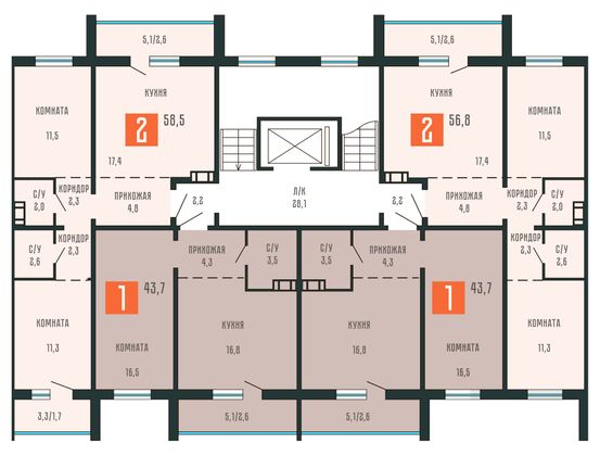 Продажа 2-комнатной квартиры 56,8 м², 4/10 этаж