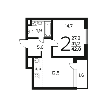 Продажа 2-комнатной квартиры 42,8 м², 2/9 этаж