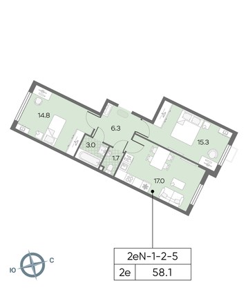 Продажа 2-комнатной квартиры 58,1 м², 5/24 этаж