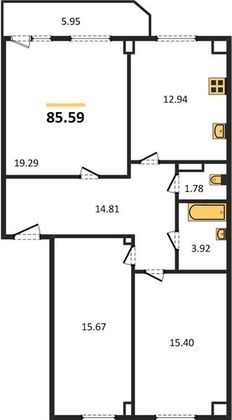 Продажа 3-комнатной квартиры 85,6 м², 3/9 этаж