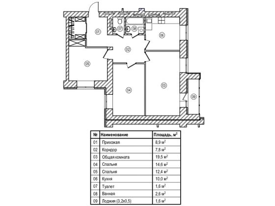 79,4 м², 3-комн. квартира, 12/12 этаж