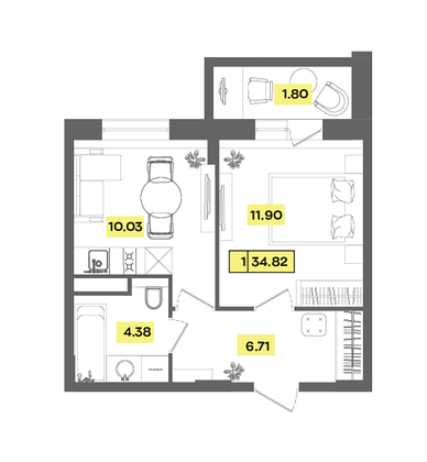 Продажа 2-комнатной квартиры 34,8 м², 7 этаж