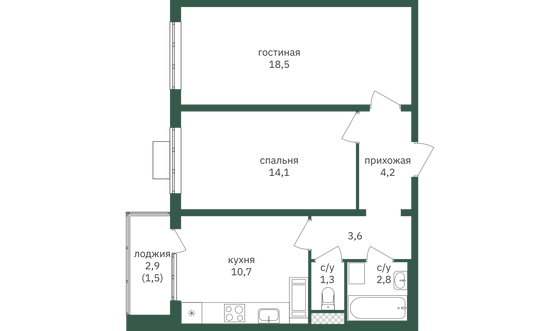 Продажа 2-комнатной квартиры 56,7 м², 24/26 этаж