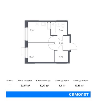 32,1 м², 1-комн. квартира, 12/12 этаж