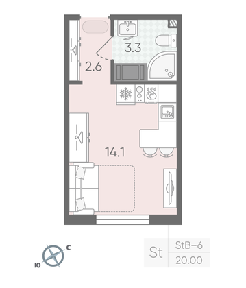 Продажа квартиры-студии 20 м², 19/19 этаж