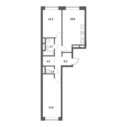 Продажа 2-комнатной квартиры 66,6 м², 3/19 этаж