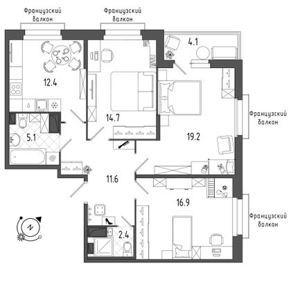 84,7 м², 3-комн. квартира, 7/8 этаж