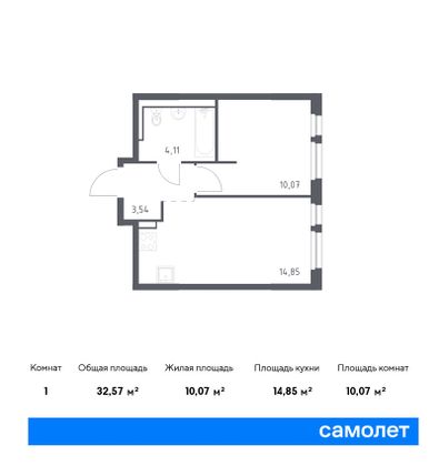 32,6 м², 1-комн. квартира, 10/12 этаж