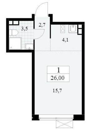 Продажа квартиры-студии 26 м², 3/15 этаж