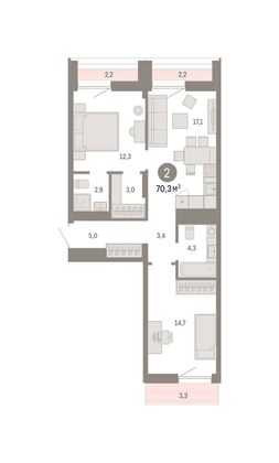 70,3 м², 2-комн. квартира, 4/9 этаж