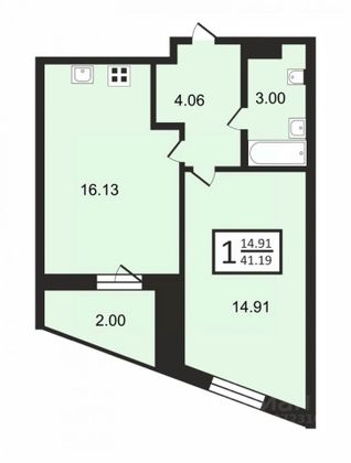 Продажа 1-комнатной квартиры 41,2 м², 20/27 этаж