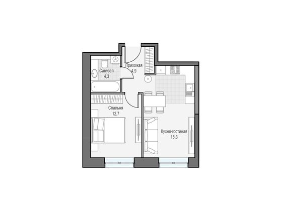 Продажа 1-комнатной квартиры 40,1 м², 2/21 этаж