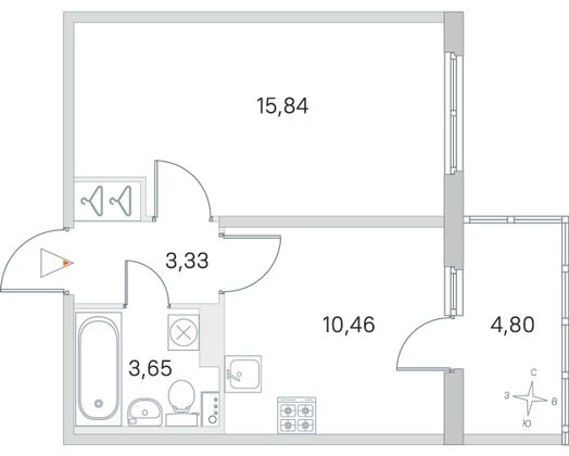 Продажа 1-комнатной квартиры 34,7 м², 2/4 этаж
