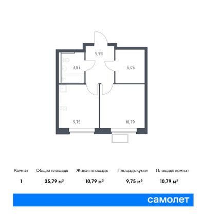 35,8 м², 1-комн. квартира, 8/12 этаж