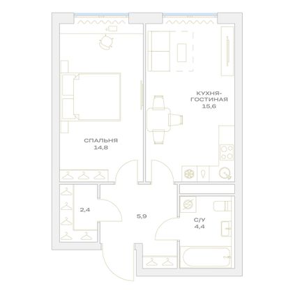 Продажа 1-комнатной квартиры 43,1 м², 6/23 этаж