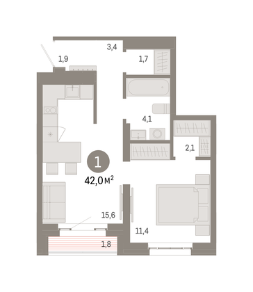 Продажа 1-комнатной квартиры 42 м², 9/16 этаж