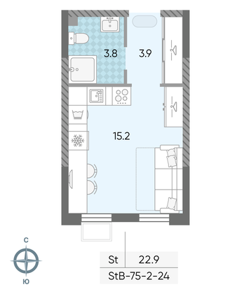 Продажа квартиры-студии 22,9 м², 12/24 этаж