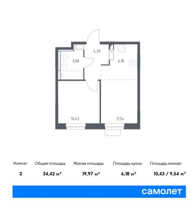 34,4 м², 1-комн. квартира, 8/12 этаж